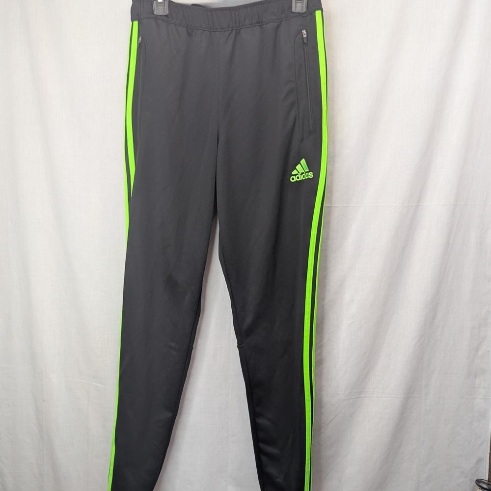 Adidas Black Track Pants with Neon Green Stripes